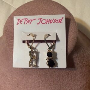 Betsey Johnson Gold and Black Cat Earrings